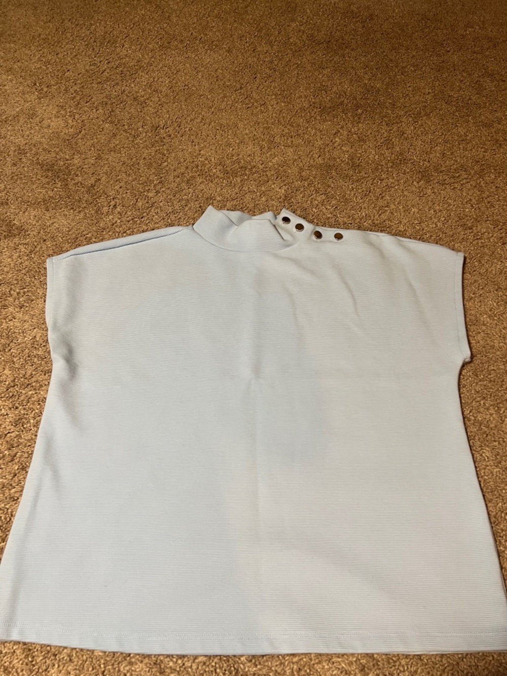 Ann Taylor Pale Blue Mock Neck Short Sleeve Top with Shoulder Grommets